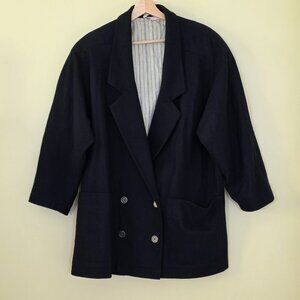 Byblos Vtg Blazer Jacket Womens US 8 Black Wool LS Lined Pockets Retro Chic FLAW